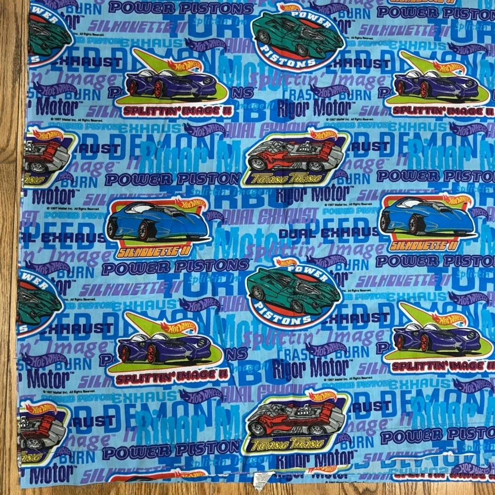 Vintage 1997 Hot Wheels Twin Sheet Set Blue Racing Cars‎ Mattel Springs USA Made
